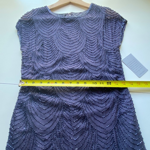 Pisarro Nights NWT Beaded Cap Sleeve Cocktail Dress Slate Purple Lined Size 2 - Picture 15 of 16